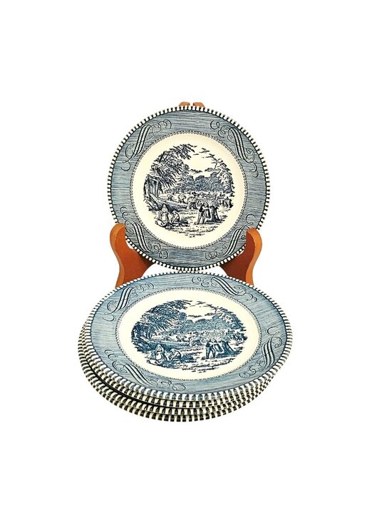 Royal USA Other - 5 Currier Ives Blue Harvest Dessert Plates 5.75" Royal USA transferware ironston
